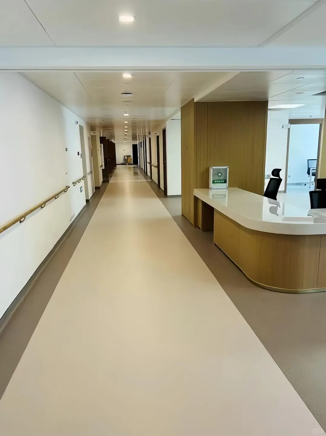 Medical reception corridor with handrails