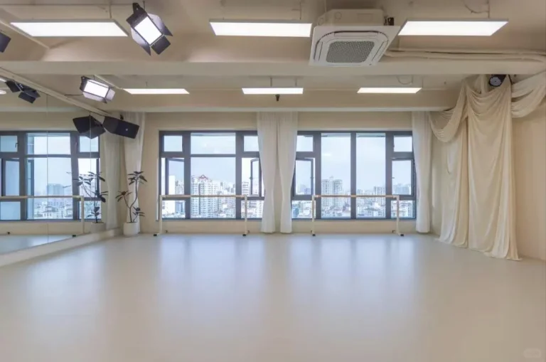 Open office interior with a light grey floor