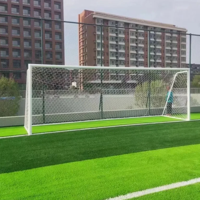 Fenced grass pitch beside campus buildings