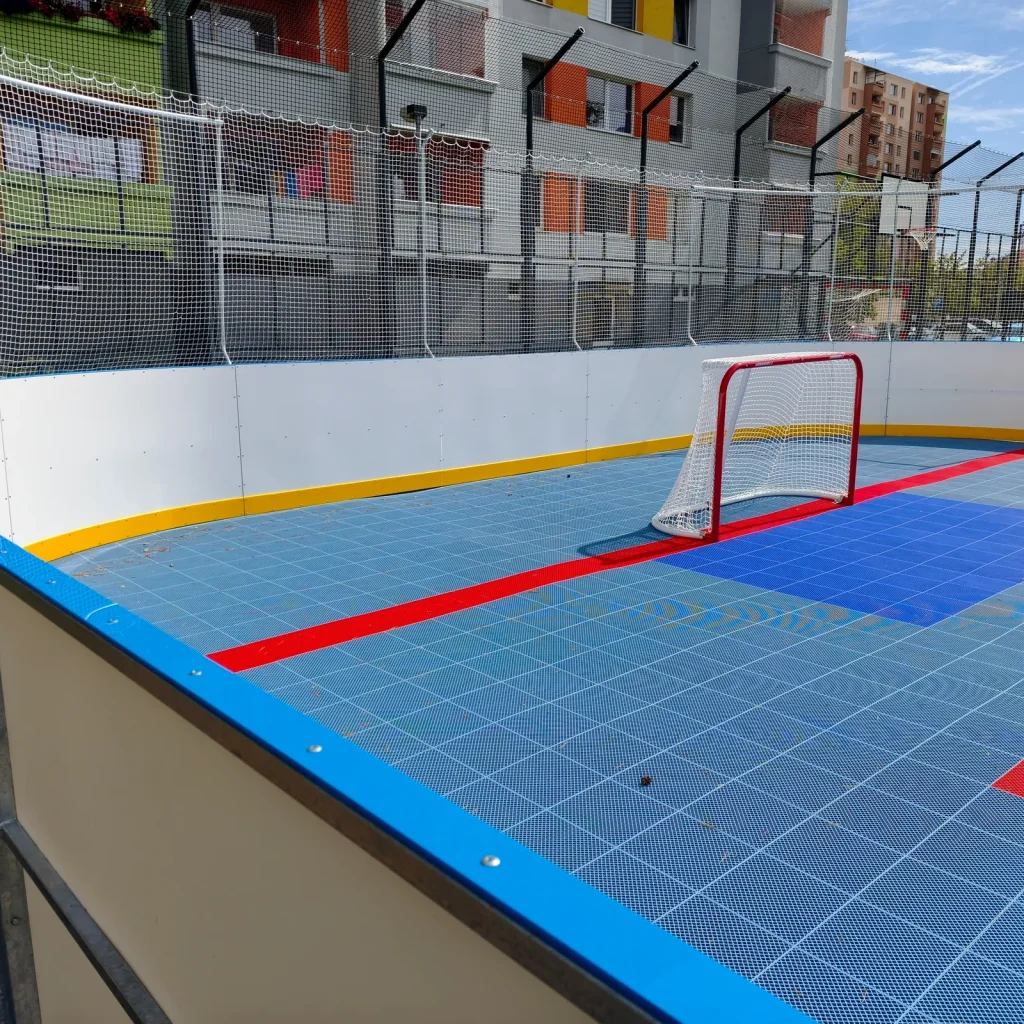 Small-sided outdoor court with a football goal