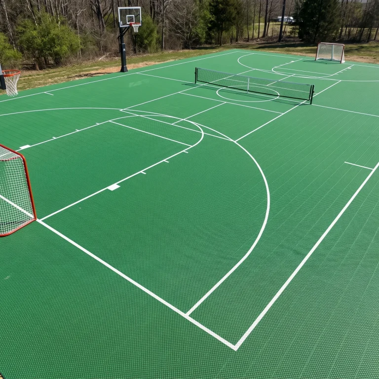 Green multi-sport court with basketball and net-sport markings